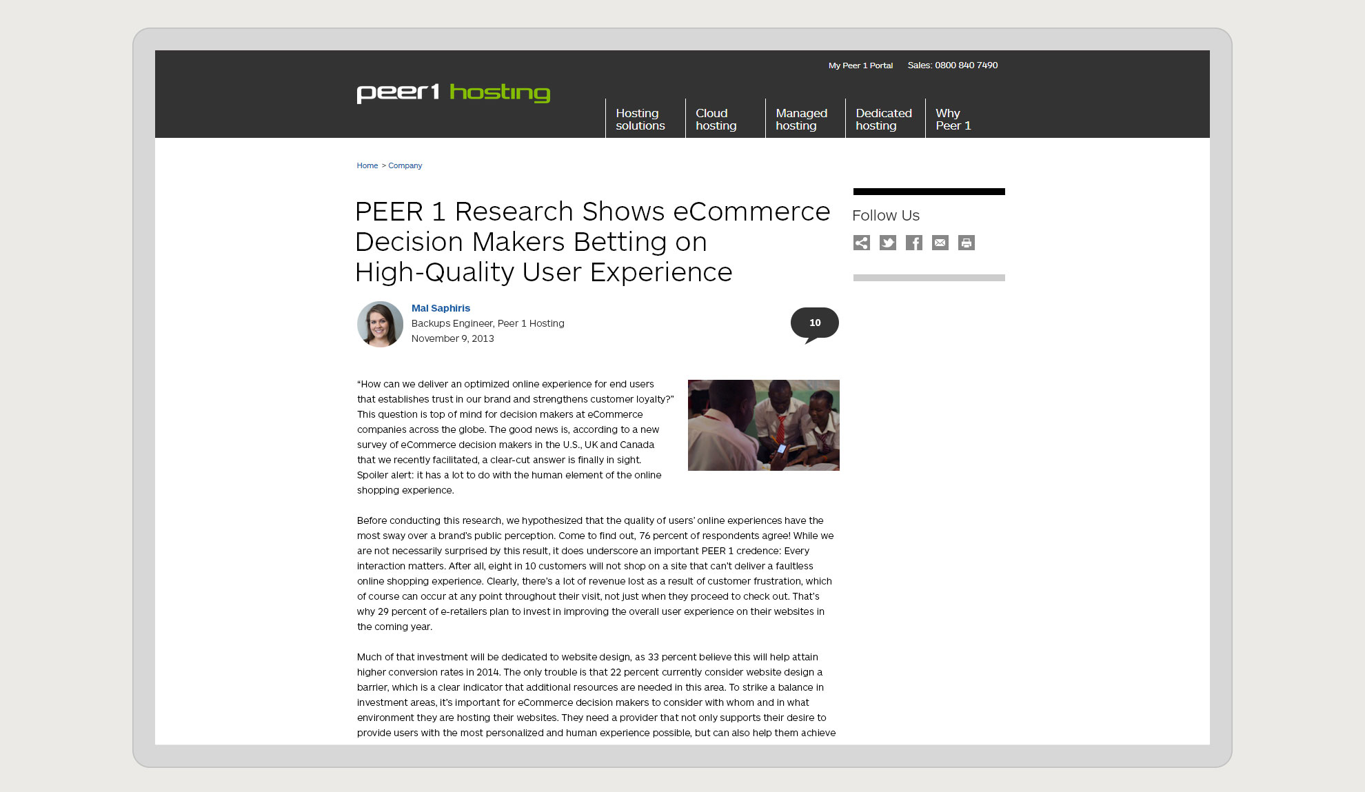 Peer 1 Hosting website