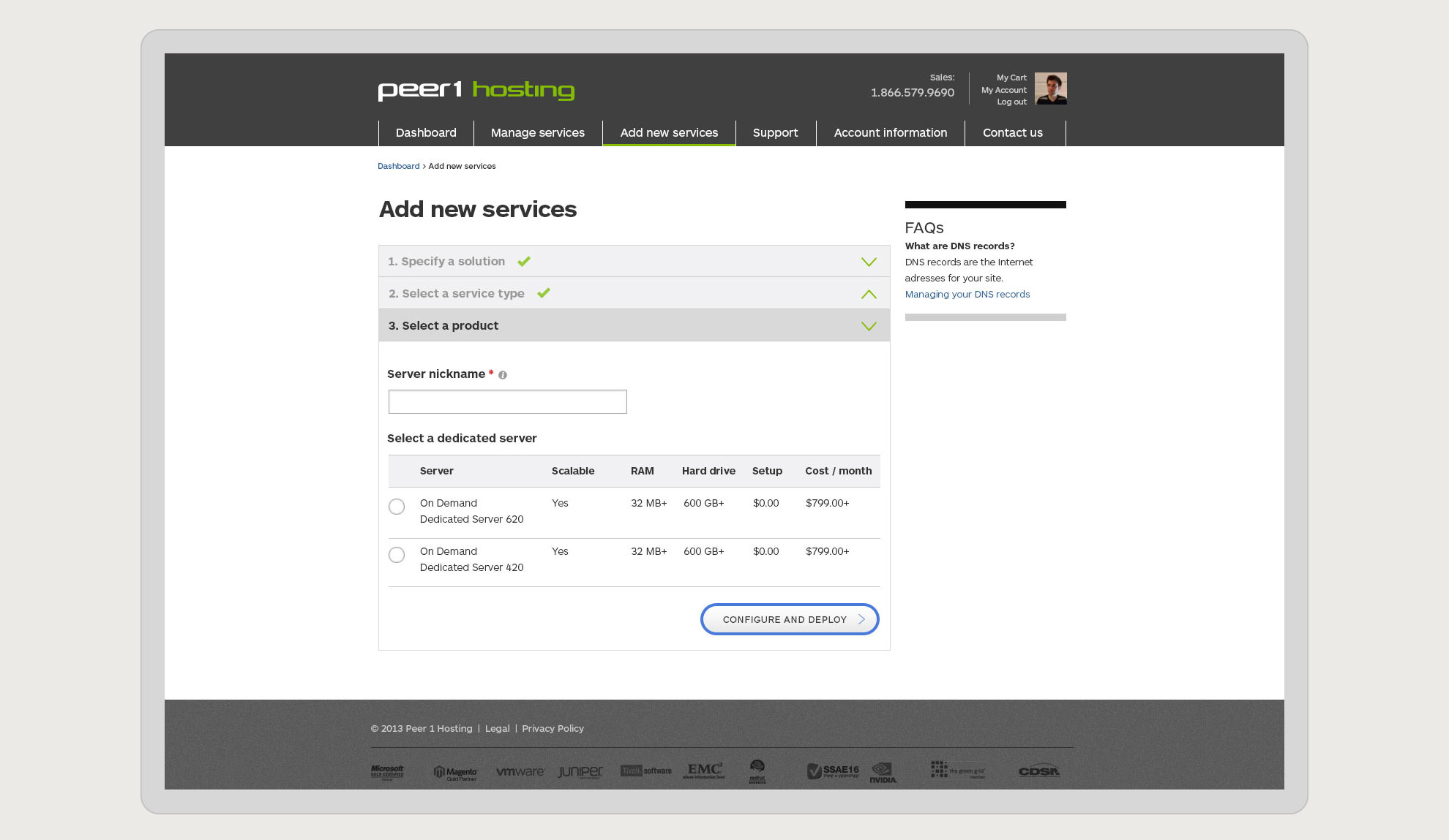Peer 1 Hosting website